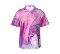 JEJEA Camicia hawaiana con stampa colorata viola marmo per uomo, manica corta abbottonata, camicie estive da spiaggia, top cubano casual, Nero , L