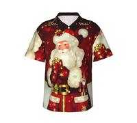 JEJEA Camicia hawaiana con stampa di Babbo Natale Merry Christmas da uomo, a maniche corte, con bottoni, camicie estive da spiaggia, top cubano casual, Nero , M
