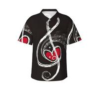 JEJEA Camicia hawaiana con stampa di simboli musicali e amore da uomo, a maniche corte, con bottoni, camicie estive da spiaggia, top cubano casual, Nero , L