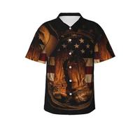 JEJEA Camicia hawaiana con stampa di stivali da cowboy con bandiera americana da uomo, a maniche corte, abbottonata, camicie estive da spiaggia, top cubano casual, Nero , M