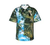 JEJEA Camicia hawaiana con stampa koala orso da uomo, a maniche corte, con bottoni, camicie estive da spiaggia, top cubano casual, Nero , L