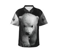 JEJEA Camicia hawaiana con stampa orso polare da uomo, a maniche corte, con bottoni, camicie estive da spiaggia, top cubano casual, Nero , L