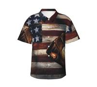JEJEA Camicia hawaiana da uomo con stampa con bandiera americana, a maniche corte, con bottoni, camicie estive da spiaggia, top cubano casual, Nero , S