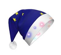 JEJEA Cappello di Babbo Natale con stampa bandiera dell'Alaska per adulti, cappello di Natale con luci per donne e uomini, forniture per feste di Capodanno