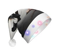 JEJEA Cappello di Babbo Natale con stampa di uccelli corvi neri su un ramo per adulti, cappello di Natale con luci per donne e uomini, forniture per feste di Capodanno