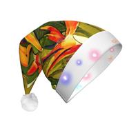 JEJEA Cappello di Babbo Natale con stampa tropicale uccello del paradiso adulto a LED, cappello di Natale con luci per donne e uomini forniture per feste di Capodanno