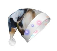 JEJEA Cappello di Babbo Natale della stampa del cane sveglio LED adulto, cappello di Natale con le luci per le donne e gli uomini forniture del partito di Capodanno
