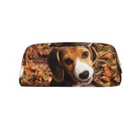 JEJEA Carino Beagle stampa astuccio in pelle, grande capacità matita sacchetto cancelleria penna,Versatile trucco borsa, Oro, Taglia unica, Beauty case