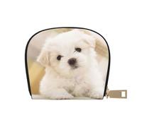 JEJEA Carino cucciolo maltese stampa porta carte di credito, piccolo portafoglio porta carte con cerniera, porta carte in pelle, bianco, Taglia unica