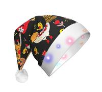 JEJEA Carino Gallo Polli Stampa Cappello di Babbo Natale Adulto Led, Cappello di Natale Con Luci Per Le Donne E Gli Uomini Di Capodanno Forniture Del Partito