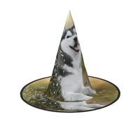 JEJEA Carino Husky Cani Stampa Delle Donne Grande Cappello Strega Cappello Strega Cappello Streghe Cappelli Halloween Cosplay Party Accessorio