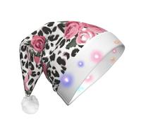 JEJEA Carino Rosa Mix Leopard Pattern Stampa Cappello di Babbo Natale Adulto Led, Cappello di Natale Con Luci Per Le Donne E Gli Uomini Di Capodanno Forniture Del Partito