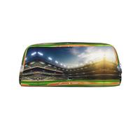 JEJEA Caso di matita in pelle stampa sfondo campo da baseball verde, grande capacità matita sacchetto cancelleria penna, borsa versatile trucco, Argento, Taglia unica, Beauty case