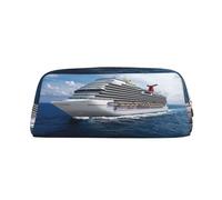 JEJEA Cassa della matita del cuoio della stampa della nave da crociera,Sacchetto della penna della cancelleria del sacchetto della matita di grande capacità, borsa, Oro, Taglia unica, Beauty case
