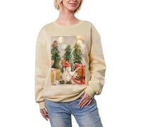 JEJEA Christmas Tree Ball Stars Stampa Inverno Pile Foderato Caldo Casual Tops, Donna Oversize Manica Lunga Pullover Felpa Moda, Albicocca, XL