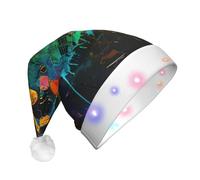 JEJEA Colorato Note Musiche Stampa Cappello di Babbo Natale Adulto Led, Cappello di Natale Con Luci Per Le Donne E Gli Uomini Rifornimenti Del