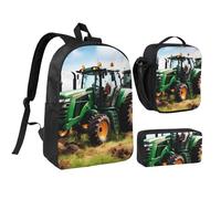 JEJEA Company - Zaino con stampa di trattore agricolo con portapranzo, set 3 in 1, borsa per libri, borsa per il pranzo e matite, 43,2 cm, per viaggi, Nero , Taglia unica