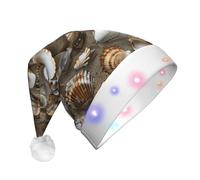 JEJEA Conchiglie Stampa Sabbia Cappello di Babbo Natale Adulto Led, Cappello di Natale Con Luci Per Le Donne E Gli Uomini Di Capodanno Forniture Del Part