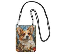 JEJEA Corgi, borsa a tracolla per telefono con stampa floreale e fiori primaverili, per donne e uomini, borsa per telefono con tracolla regolabile, per viaggi e shopping, Nero , Taglia unica