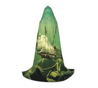 JEJEA Costume da mago con cappuccio, con stampa di pesce gatto subacqueo, per Halloween, cosplay, feste di Natale, feste di Halloween, rinascimento medievale