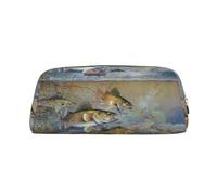 JEJEA Custodia in pelle con stampa di pescatori sul lago, astuccio per matite di grande capacità, borsa per penne per cancelleria, borsa versatile per il trucco, Oro, Taglia unica, Beauty case