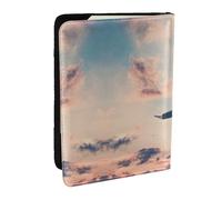 JEJEA Custodia per carte di credito, passaporto e passaporto, con stampa di aeroplano, tramonto e cielo, per viaggi, Nero , Taglia unica