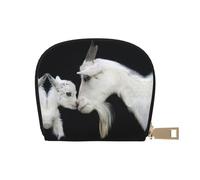JEJEA Cute Goat Baby con stampa madre porta carte di credito, piccolo portafoglio porta carte con cerniera, porta carte in pelle, bianco, Taglia unica