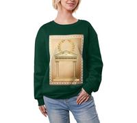 JEJEA Edificio antico con ramo di ulivo romano e stampa greca invernale foderato in pile caldo casual top, donna oversize manica lunga pullover moda felpa, Verde scuro, L