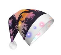 JEJEA Estate Palm Tree Stampa Cappello di Babbo Natale Adulto Led, Cappello di Natale Con Luci Per Le Donne E Gli Uomini Di Capodanno Forniture Del Part