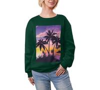 JEJEA Estate Palm Tree Stampa Inverno Pile Foderato Caldo Casual Tops, Donna Oversize Manica Lunga Pullover Felpa Moda, Verde scuro, L