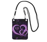 JEJEA Fashional - Borsa a tracolla per telefono con stampa di cuori viola, per donne e uomini, borsa per telefono con tracolla regolabile, per viaggi e shopping, Nero , Taglia unica