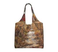 JEJEA Fattoria con stampa cervi borsa di tela estetica Tote Bag per le donne borsa da spiaggia borse della spesa borsa a tracolla borse della spesa riutilizzabili, Nero , Taglia unica