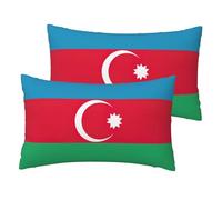JEJEA Federa per cuscino con stampa bandiera dell'Azerbaigian, 30 x 50 cm, set di 2, federe per cuscini in lino, federe decorative