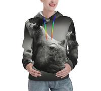 JEJEA Felpa con cappuccio con stampa di rinoceronte del Sud Africa alla moda, felpa aderente con tasca a marsupio, regali autunnali per le donne, Nero , XL