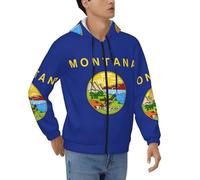 JEJEA Felpa con cappuccio da uomo con cerniera e stampa bandiera del Montana, in morbido poliestere, con cerniera completa, taglie S-3XL, Nero , S