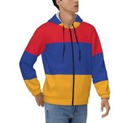 JEJEA Felpa con cappuccio da uomo con stampa bandiera dell'Armenia alla moda in morbido poliestere con cerniera completa, taglie S-3XL, Nero , 3XL