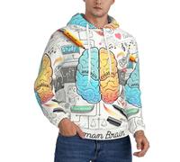 JEJEA Felpa con cappuccio da uomo con stampa cervello umano, pullover con cappuccio con coulisse, pullover a maniche lunghe, per l'uso quotidiano, Nero , 3XL
