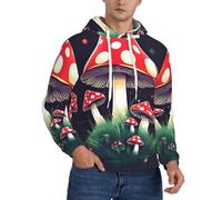JEJEA Felpa con cappuccio da uomo con stampa di funghi magici, pullover con cappuccio con coulisse, pullover a maniche lunghe, per l'uso quotidiano, Nero , S