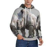 JEJEA Felpa con cappuccio da uomo con stampa di rinoceronte animale, pullover con cappuccio con coulisse, pullover a maniche lunghe, per l'uso quotidiano, Nero , L