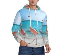 JEJEA Felpa con cappuccio da uomo con stampa fenicottero rosa sulla spiaggia, pullover con cappuccio con coulisse, pullover a maniche lunghe, per l'uso quotidiano, Nero , XXL