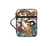 JEJEA Grande custodia per la Bibbia da donna, con stampa di drago e tigre, con tasca con cerniera e manico