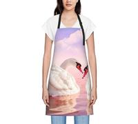 JEJEA Grembiule da cucina con stampa a forma di cuore con cigno resistente all'acqua grembiule con cinturino regolabile per il collo da chef per le donne che