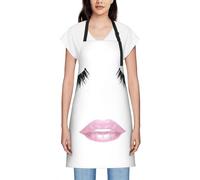 JEJEA Grembiule da cucina con stampa bianca con labbra e ciglia, grembiule resistente all'acqua con cinturino regolabile per il collo da cuoco per le donne