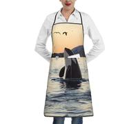 JEJEA Grembiule da cucina con stampa di balene assassine, resistente all'acqua e all'olio, grembiule da cucina da chef per donne e uomini
