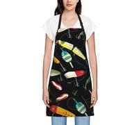 JEJEA Grembiule da cucina con stampa di esche da pesca, grembiule resistente all'acqua con cinturino regolabile per il collo da chef per le donne che cucinano