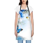 JEJEA Grembiule da cucina con stampa di fiori e farfalle, resistente all'acqua, con tracolla regolabile per il collo, da chef per donne