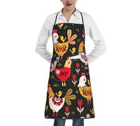 JEJEA Grembiule da cucina con stampa di galline e gallo, resistente all'acqua e all'olio, grembiule da cucina da chef per donne e uomini