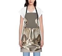 JEJEA Grembiule da cucina con stampa di scheletri, resistente alle gocce d'acqua, con tracolla regolabile per il collo, da chef per donne