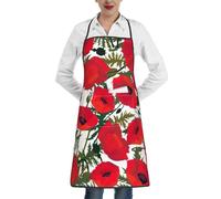 JEJEA Grembiule da cucina con stampa floreale papavero resistente all'acqua e all'olio, grembiule da cucina da chef per donne e uomini