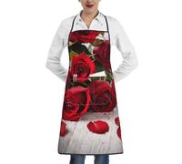 JEJEA Grembiule da cucina con stampa floreale rosa rossa resistente all'acqua e all'olio, grembiule da cucina da chef per donne e uomini